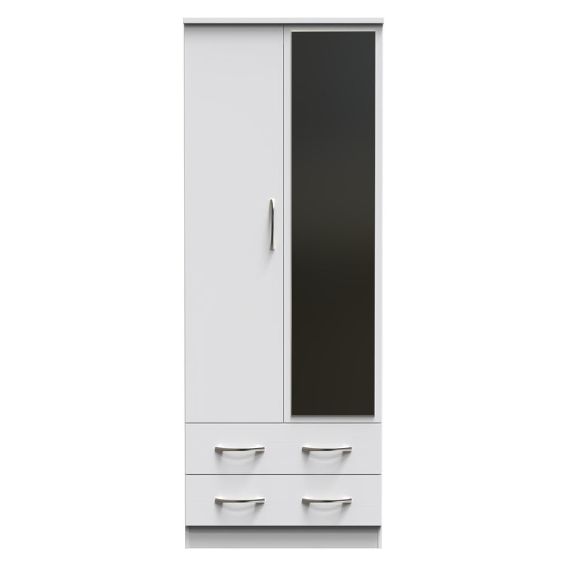 Seville White Ash Ready Assembled Wardrobe with 2 Doors and 2 Drawers with Mirror