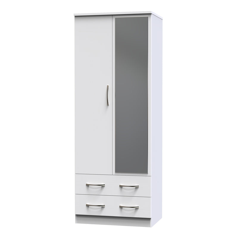 Seville White Ash Ready Assembled Wardrobe with 2 Doors and 2 Drawers with Mirror