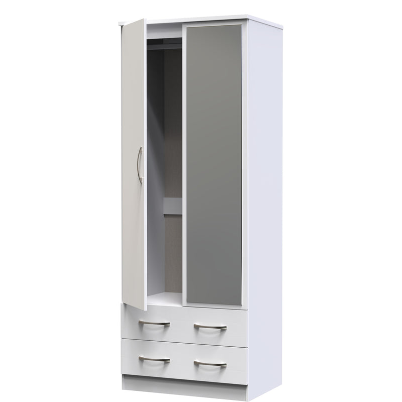 Seville White Ash Ready Assembled Wardrobe with 2 Doors and 2 Drawers with Mirror