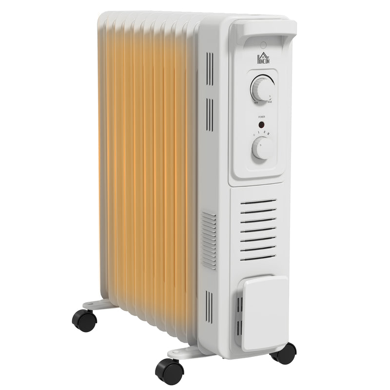 11 Fin Portable Oil Filled Radiator, Electric Heater with Safety Cut Off, White