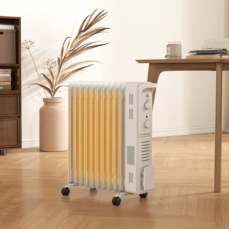 11 Fin Portable Oil Filled Radiator, Electric Heater with Safety Cut Off, White