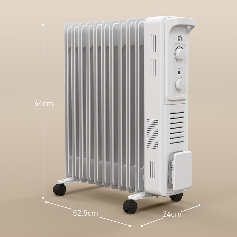 11 Fin Portable Oil Filled Radiator, Electric Heater with Safety Cut Off, White