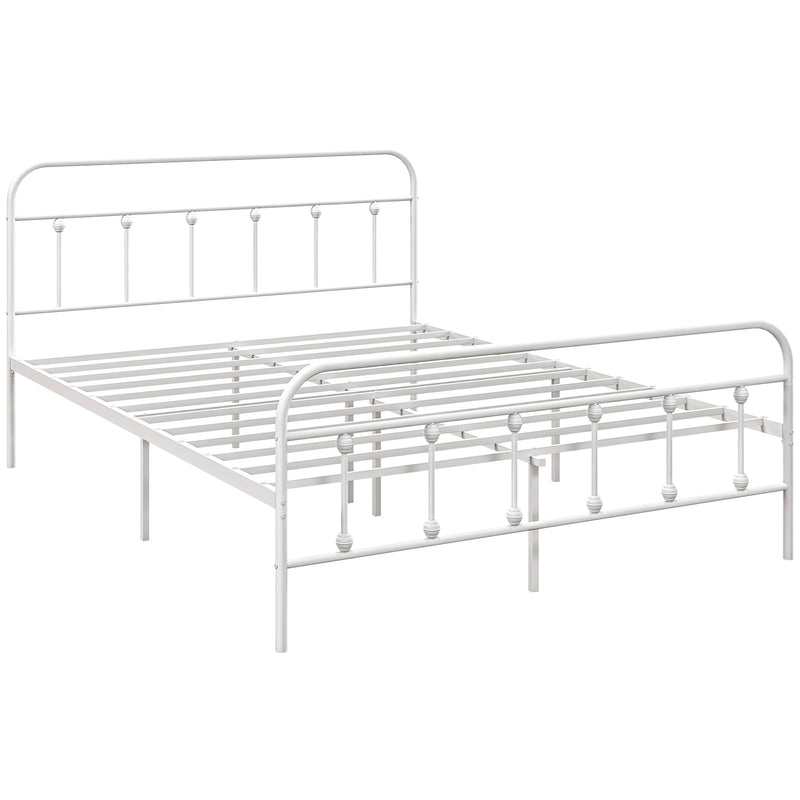 HOMCOM 4ft Metal Double Platform Bed Frame w/ Underbed Storage Headboard White