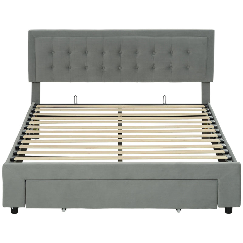 HOMCOM King Size Bed Frame with Storage and Adjustable Velvet Headboard