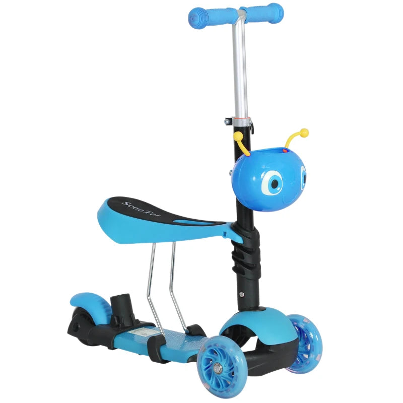 HOMCOM 5-in-1 Children's  Kick Scooter W/Removable Seat-Blue