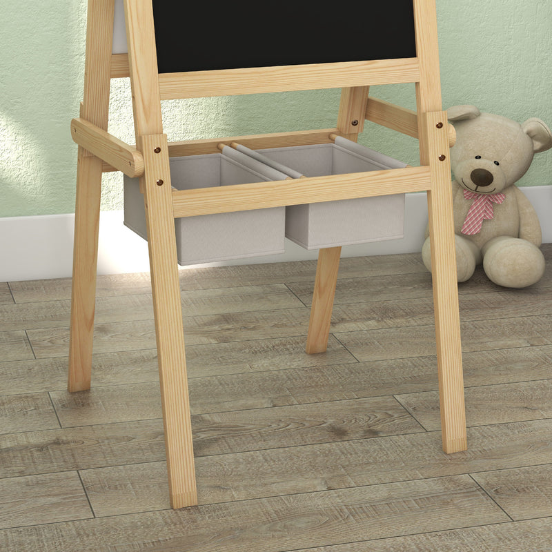 AIYAPLAY 3 in 1 Kids Easel with Paper Roll, Storage Baskets - Natural