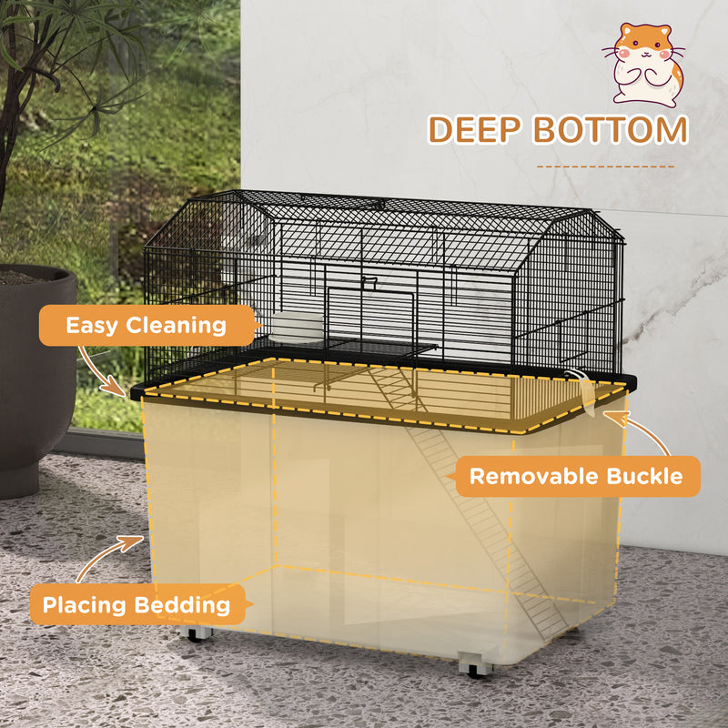 PawHut Hamster Cage, Two-Tier Gerbil Cage w/ Deep Bottom, Ramp, Food Dish