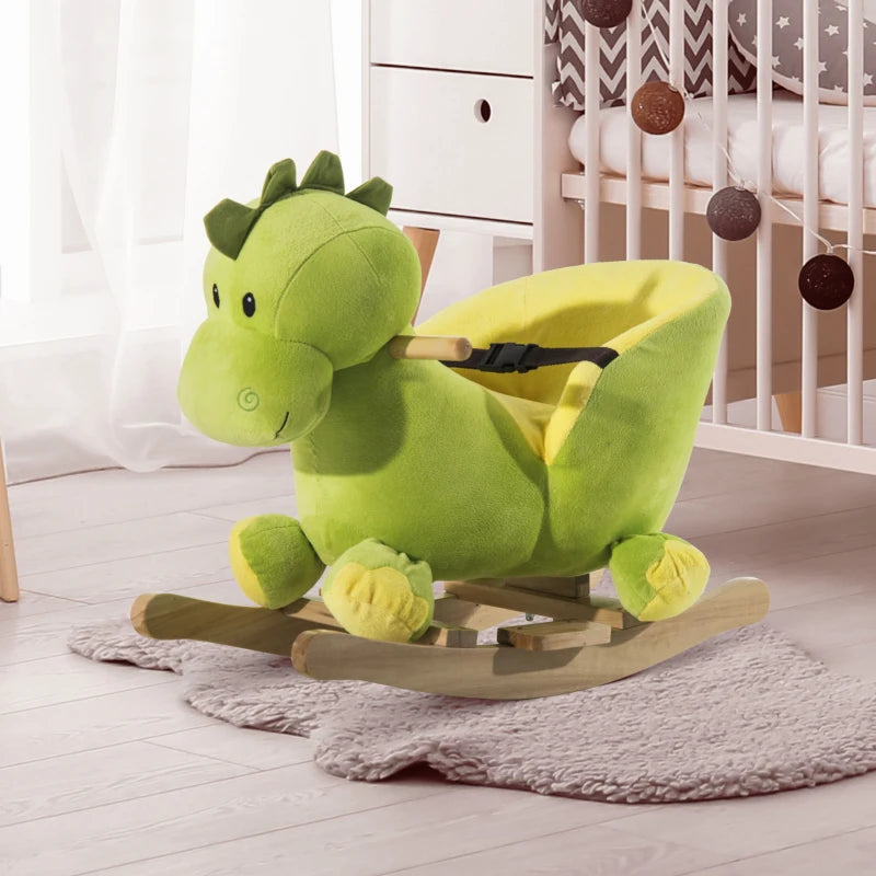 HOMCOM Kids Rocking (Dinosaur) Horse - Plush Ride-On Dinosaur Seat - with Seat Safety Belt