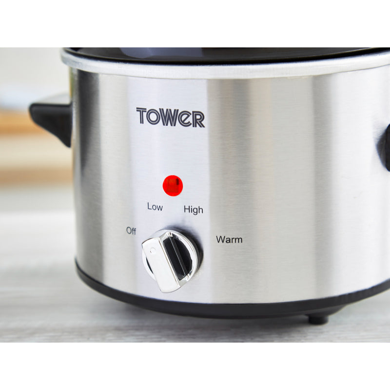 Tower Infinity Slow Cooker 1.5L  - Stainless Steel - Economical 120W