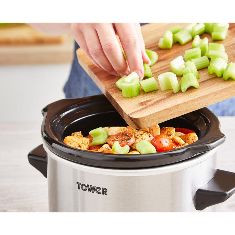 Tower Infinity Slow Cooker 1.5L  - Stainless Steel - Economical 120W