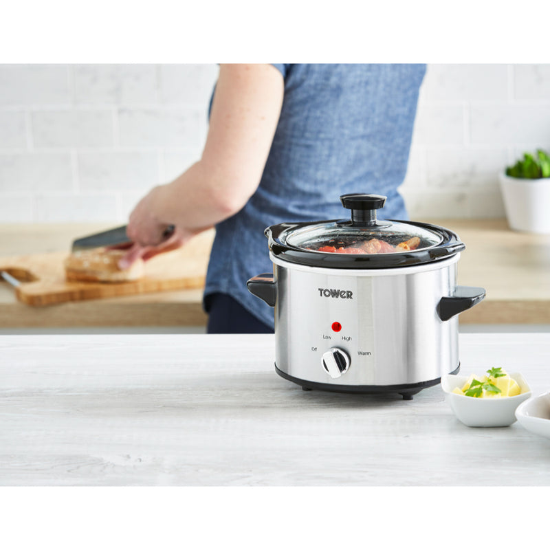 Tower Infinity Slow Cooker 1.5L  - Stainless Steel - Economical 120W