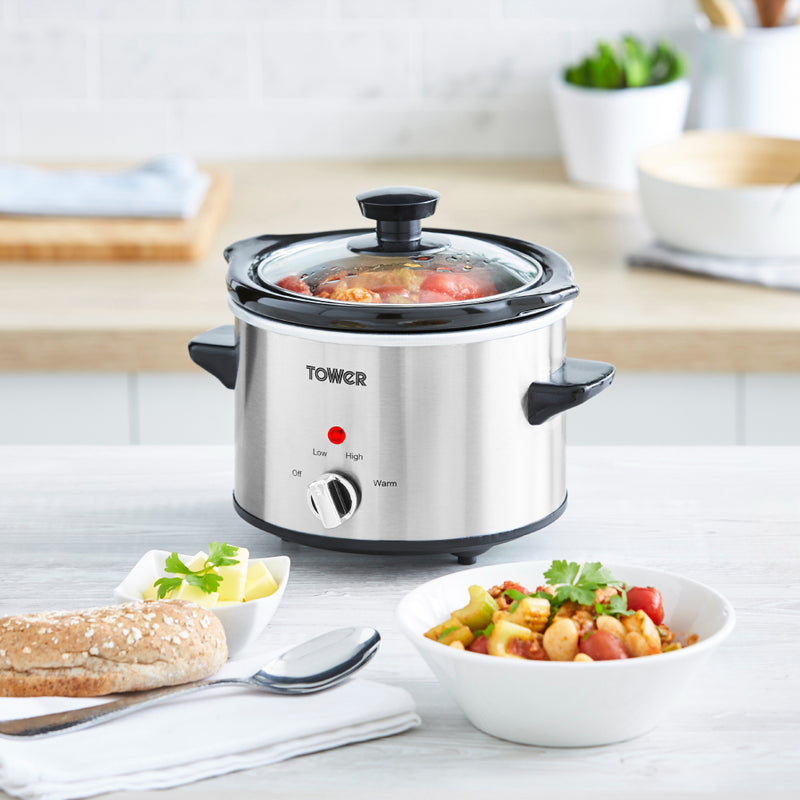 Tower Infinity Slow Cooker 1.5L  - Stainless Steel - Economical 120W