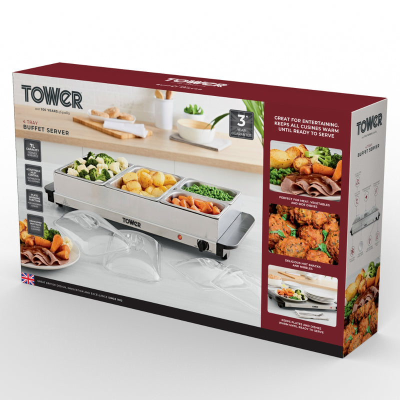 Tower Buffet Server 4 Tray  - Stainless Steel