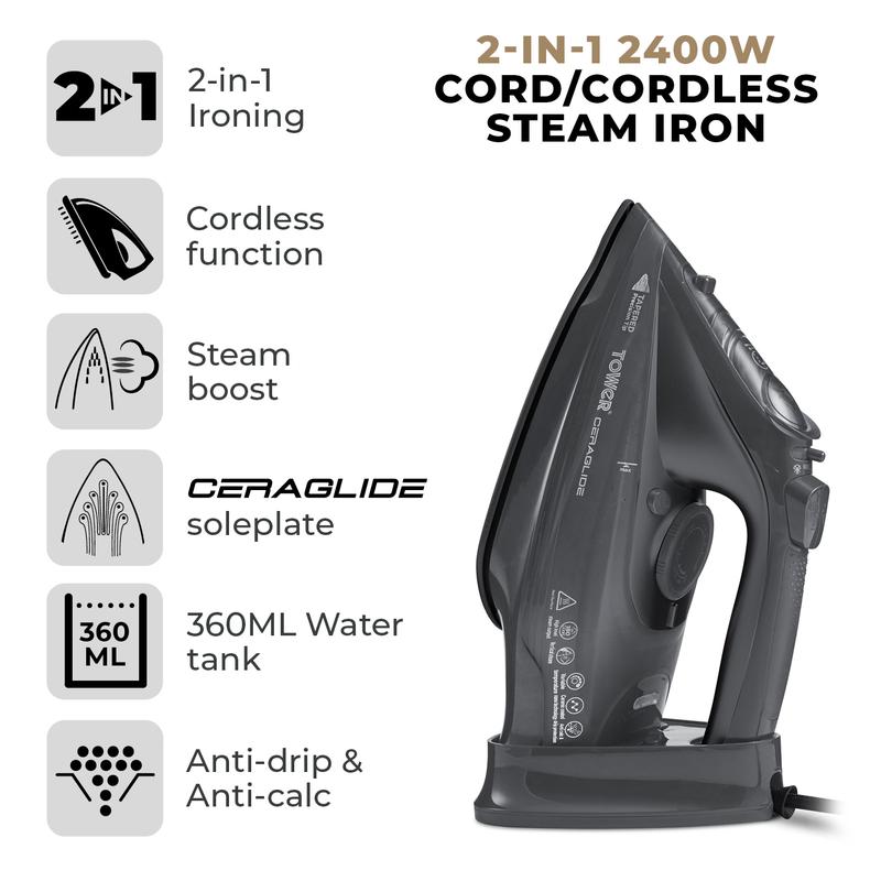 Tower Cord Cordless Steam Iron 2400w  - Grey