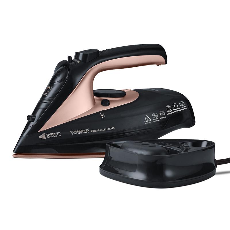 Tower Rose Gold Cord Cordless Iron 2400w  - Black