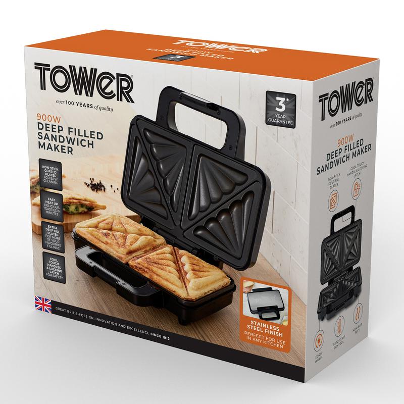 Tower Deep Fill Sandwich Maker 900W  - Stainless Steel