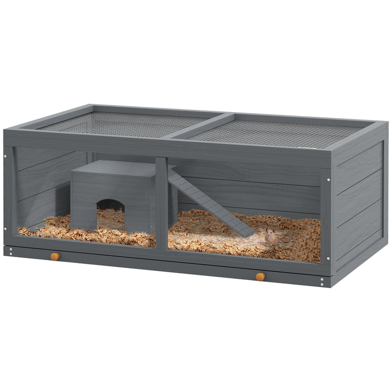 PawHut Wooden Hamster Cage with Sliding Tray, Openable Top, Hut