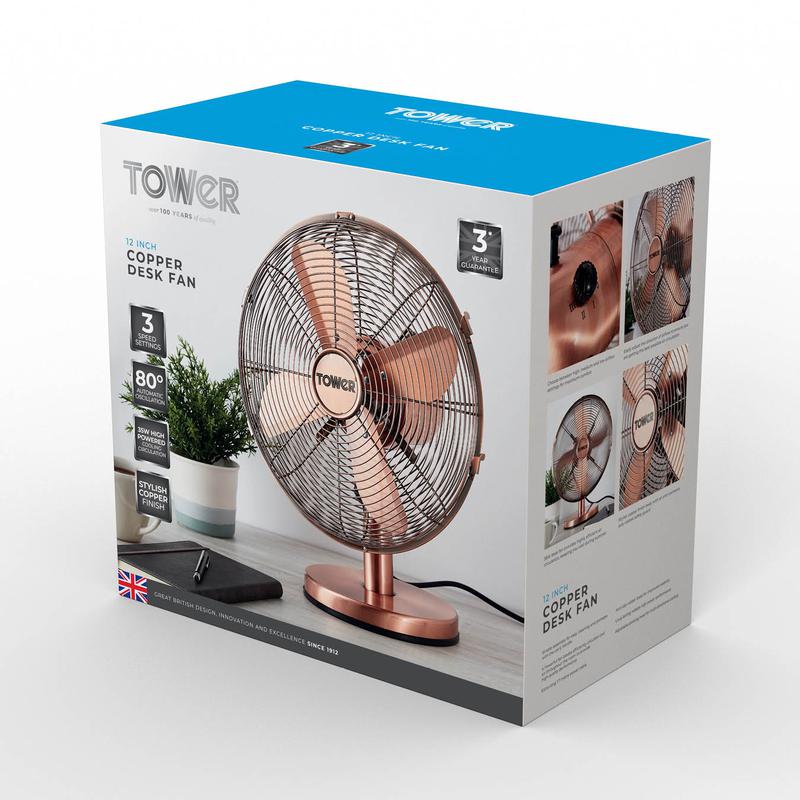 Tower Metal Desk Fan 12"  - Copper