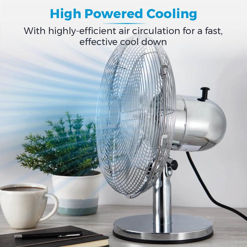 Tower Metal Desk Fan 12"  - Chrome