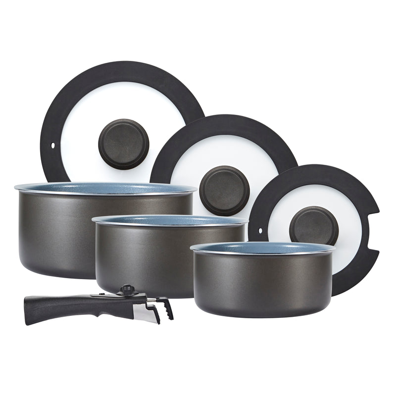 Tower Freedom 7 Piece Pan Set with Detachable Handle  - Black