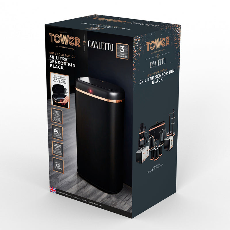 Tower Square Sensor Bin 58L  - Black