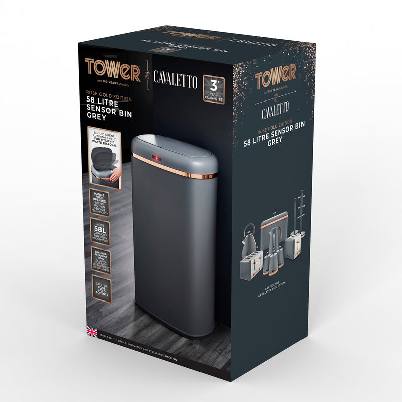 Tower Square Sensor Bin 58L  - Grey