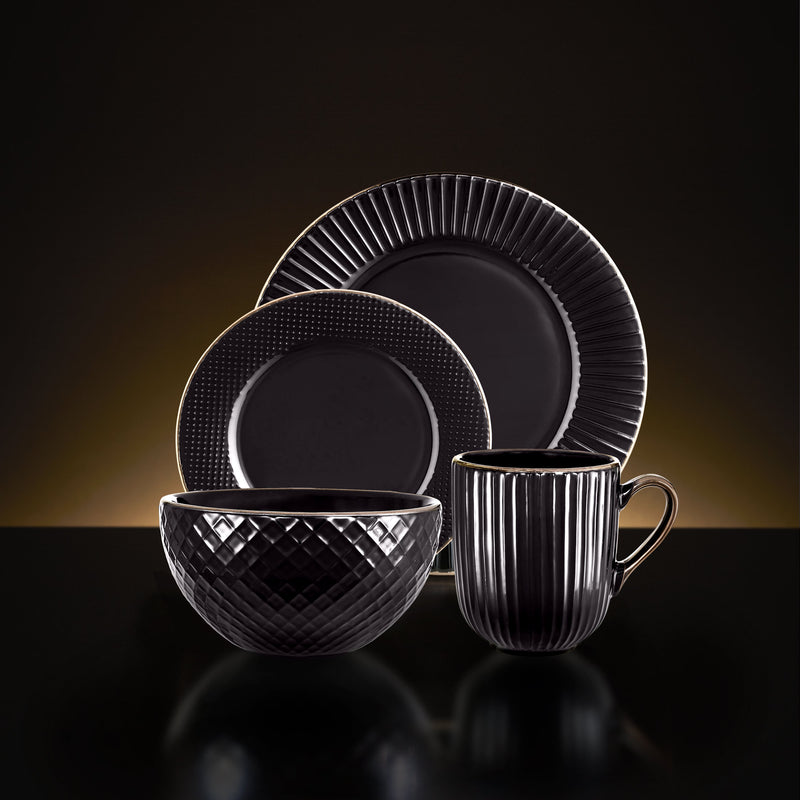 Tower Dinnerware Set 16 Piece  - Black