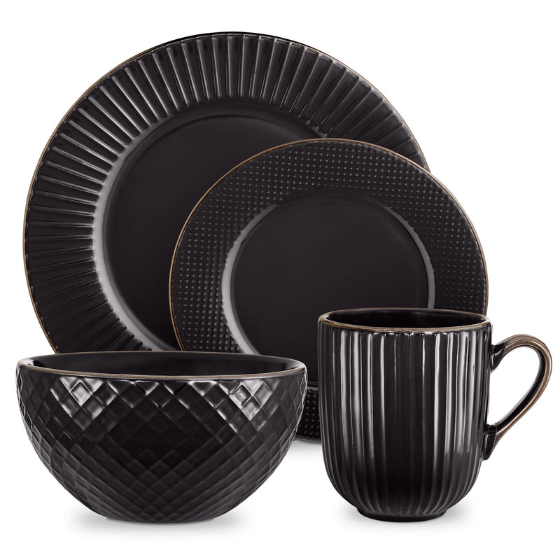 Tower Dinnerware Set 16 Piece  - Black