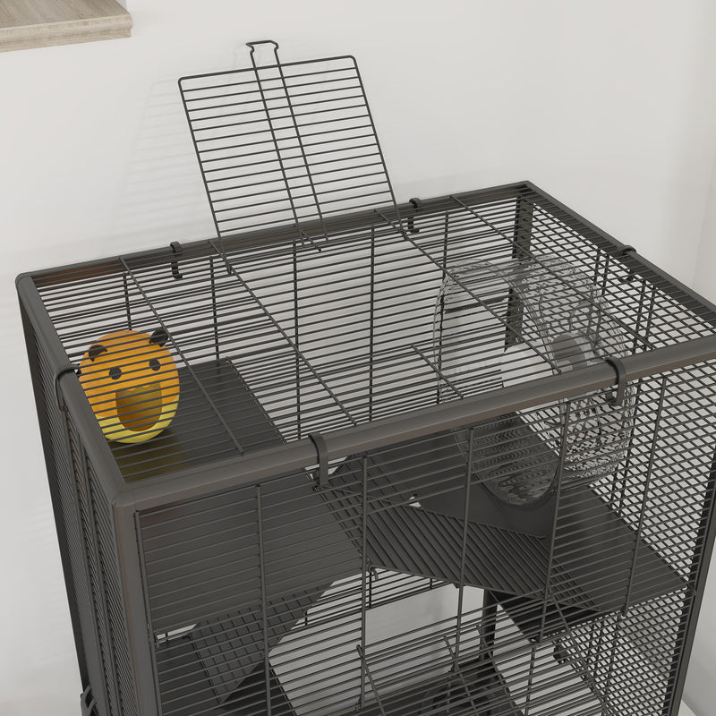 PawHut 4 Tiers Hamster Cage with Deep Tempered Glass Bottom, 60 x 40 x 80cm