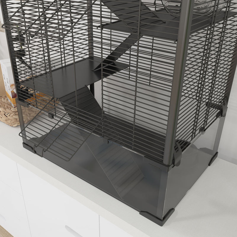 PawHut 4 Tiers Hamster Cage with Deep Tempered Glass Bottom, 60 x 40 x 80cm