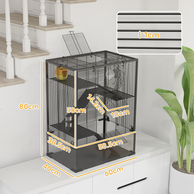 PawHut 4 Tiers Hamster Cage with Deep Tempered Glass Bottom, 60 x 40 x 80cm