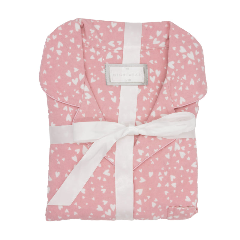 Ladies Flannel Pyjamas - Pink Cluster Heart