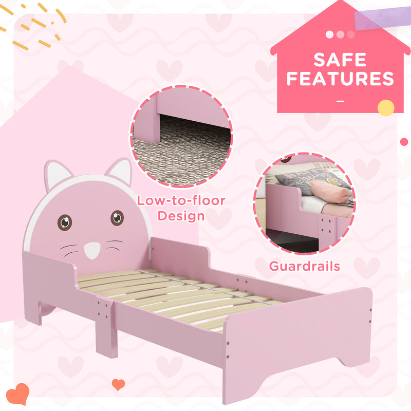 ZONEKIZ Toddler Bed Frame Cat Design Kids Bed with Guardrails - Pink