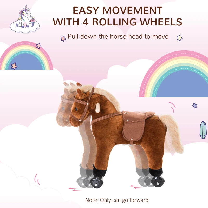 HOMCOM Children's Wheeled walking horse - Brown