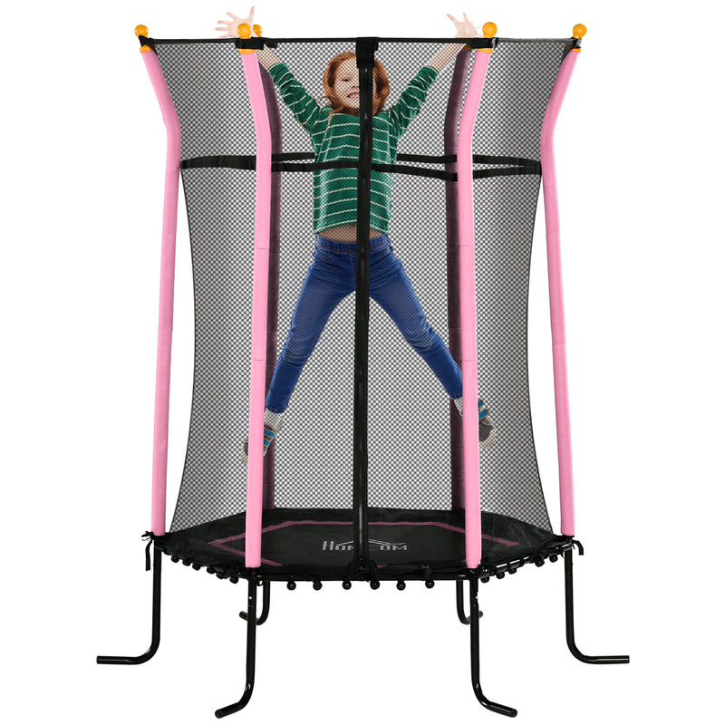 HOMCOM 5.4FT Kids Trampoline With Enclosure Indoor Outdoor, Pink