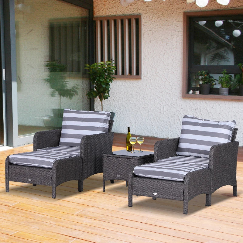 Outsunny Outdoor Rattan 2 Seater with Footstools - Dark Grey