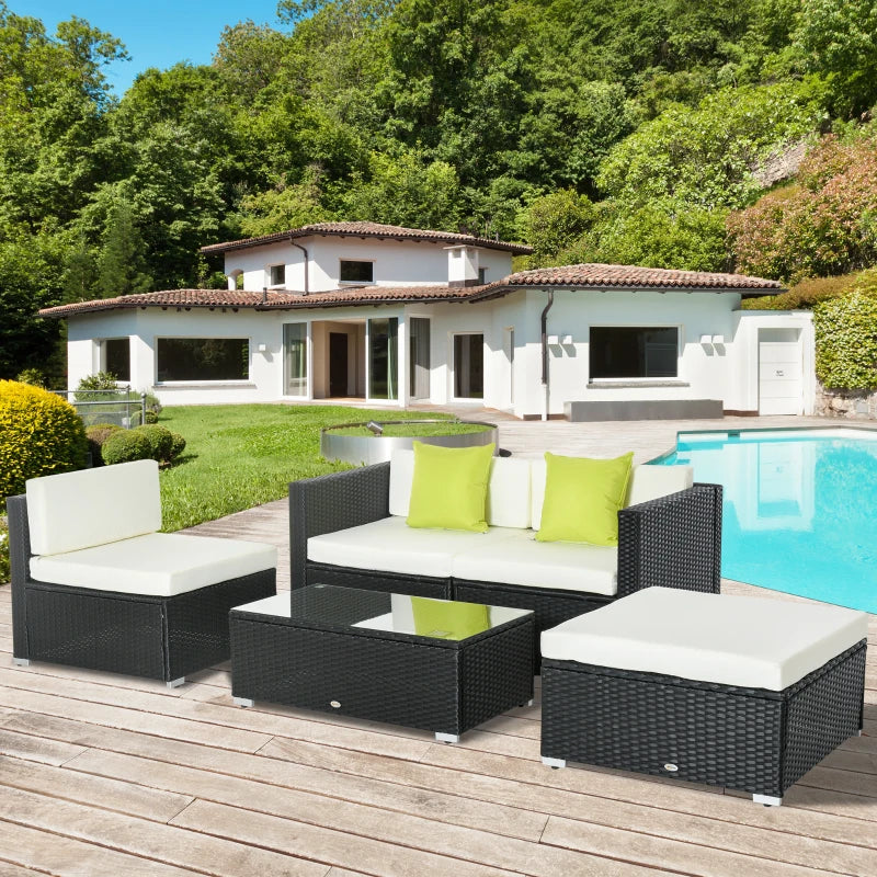 Outsunny Rattan Sofa Set with Coffee Table - Black