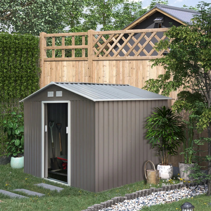 Outsunny Storage Shed in Galvanised Steel with Sliding Door 9ft x 6ft - Grey