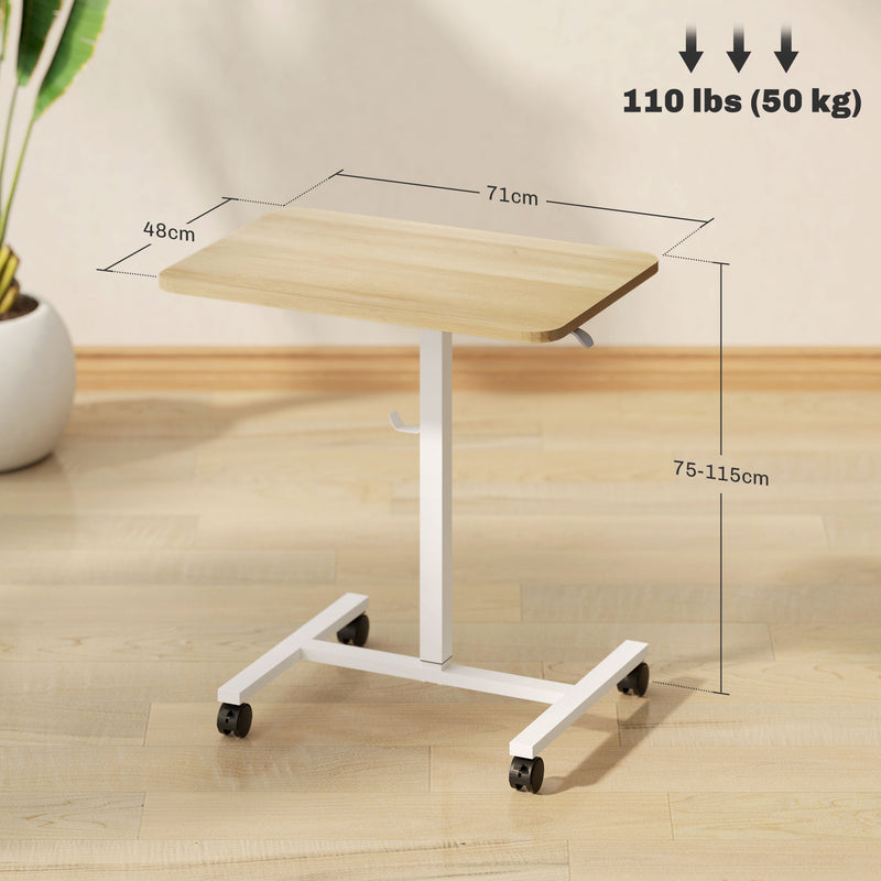 HOMCOM Natural Standing Desk Mobile Overbed Table w/ Wheels for Home Office