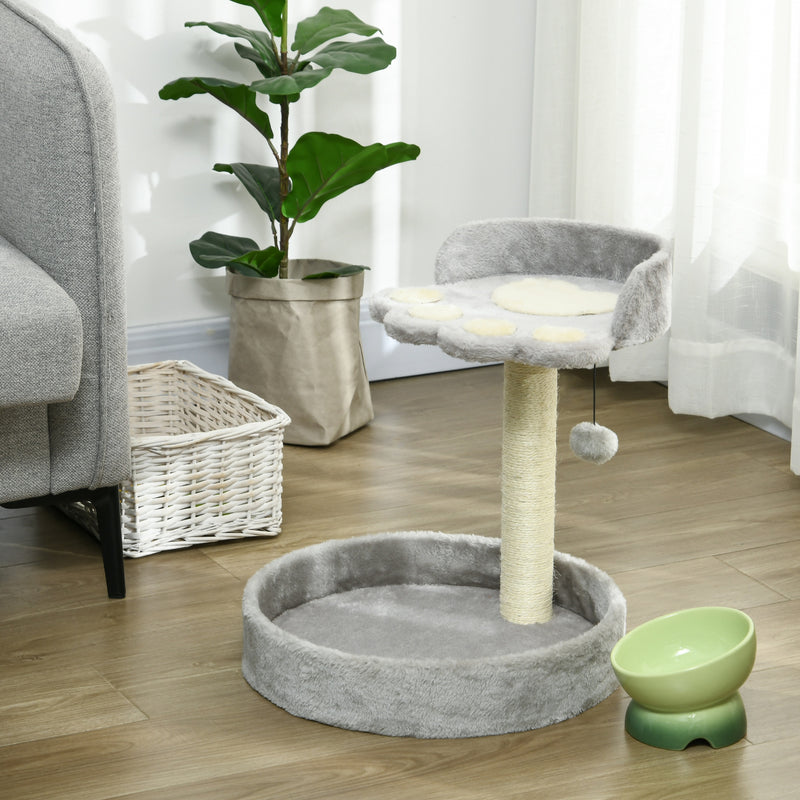 PawHut 44cm Cat Tree with Sisal Cat Scratching Post, Toy Ball - Light Grey