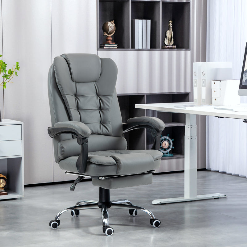 HOMCOM Executive Office Chair PU Leather Swivel Chair with Footrest Grey