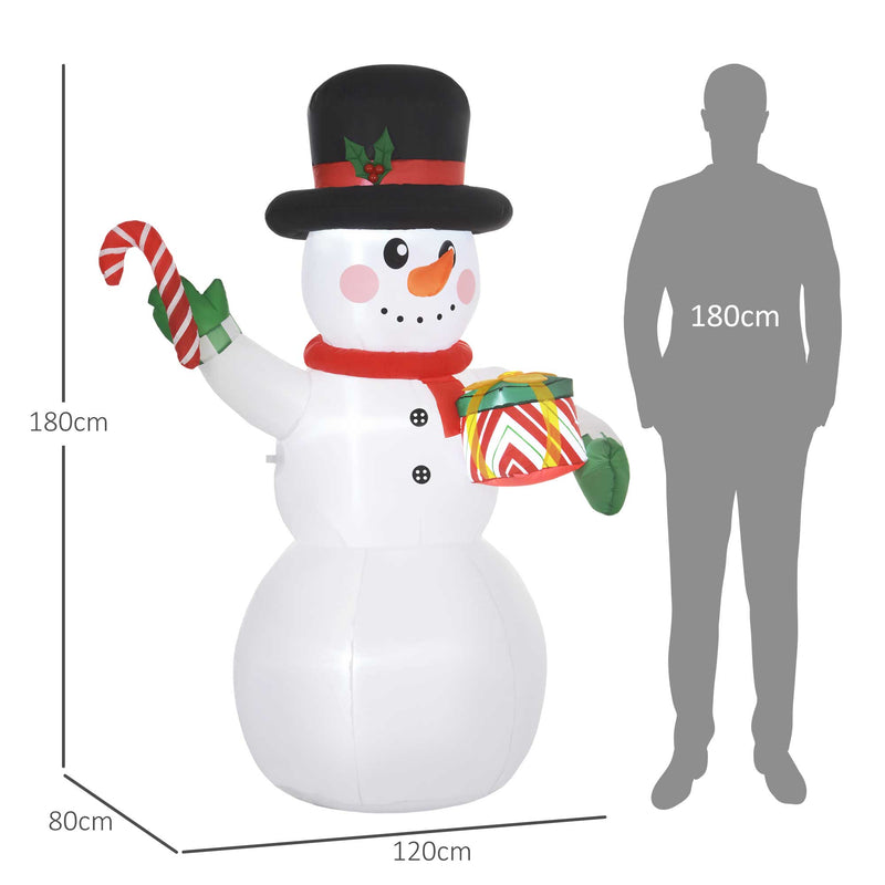 Outsunny 6FT Inflatable Snowman with Candy Cane and Gift Box for Party