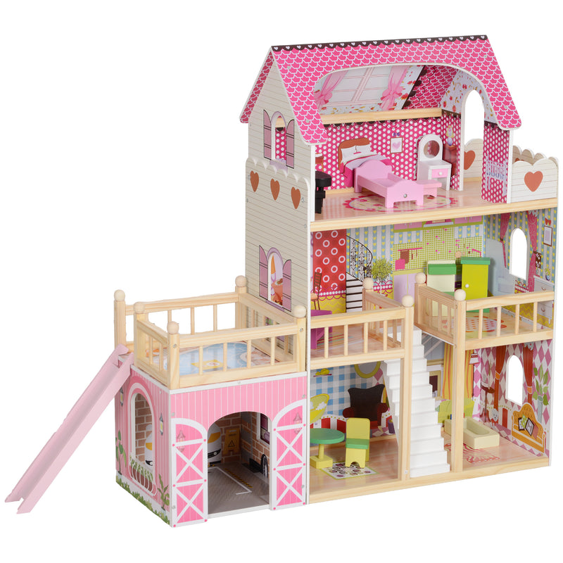 AIYAPLAY 3 Storey Dolls House with 13 Pieces Furniture & Accessories