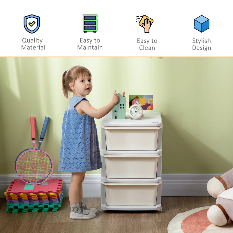 HOMCOM Kids Storage Units with 6 Drawers 3 Tier Chest Toy Organizer Cream