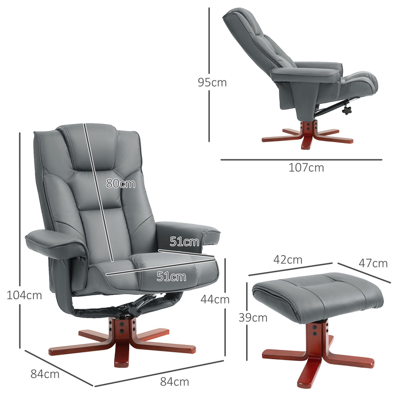 Recliner Chair with Footstool and Adjustable Backrest PU Armchair, Grey