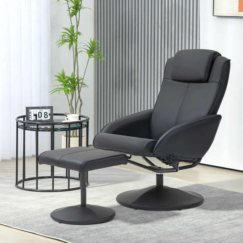 HOMCOM Swivel Armchair with Footstool and Adjustable Backrest Black