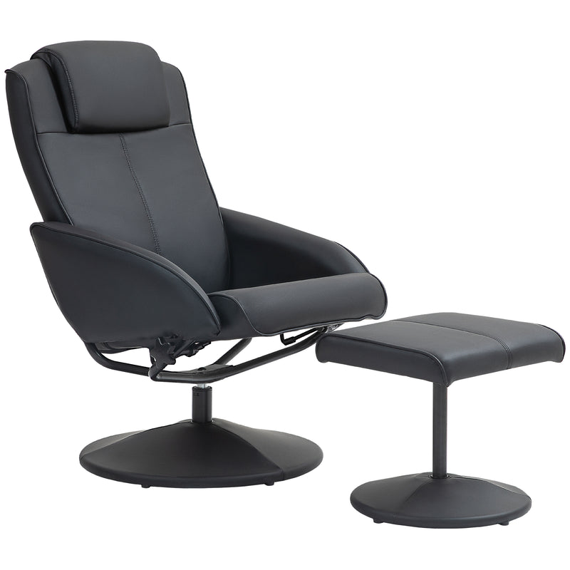 HOMCOM Swivel Armchair with Footstool and Adjustable Backrest Black