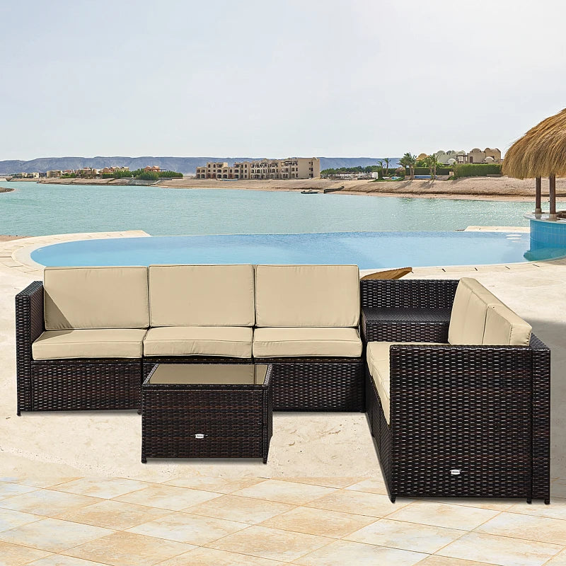 Outsunny Rattan Corner Sofa Set with Table - Brown