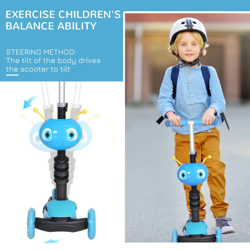 HOMCOM 5-in-1 Children's  Kick Scooter W/Removable Seat-Blue