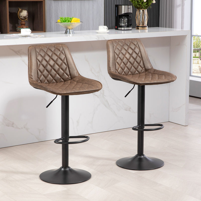 HOMCOM Bar Stools Set of 2, Adjustable Bar Chairs 360° Swivel for Kitchen Brown